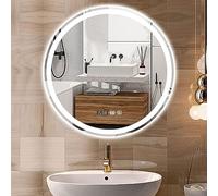 Specchio da Bagno a LED con luci Intelligenti a 3 luci, antiappannamento, Rotondo, da Parete, con Memoria di luminosità, Luce Calda/Naturale/Bianca, dimmerabile in Modo Continuo (Dimensioni: