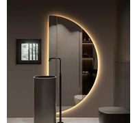 Specchio da bagno a LED con retroilluminazione dimmerabile, 100/120 cm, design a mezza luna, senza nebbia, specchio da parete a figura intera, 3 opzioni di colore, decorazione moderna per la casa per