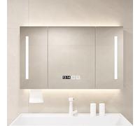 Specchio da bagno a LED da 100 cm, dimmerabile, anti-appannamento, con interruttore touch, contenitore per medicine a parete, elegante unità di vanità per la casa moderna (colore: B)
