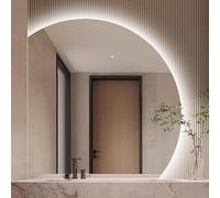Specchio da bagno a LED da 100 cm, non si appanna, specchio da parete grande da 90 cm, con illuminazione dimmerabile a 3 colori, interruttore touch, specchio semicircolare per il trucco per la