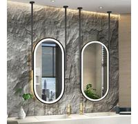 Specchio da bagno a LED da parete | Grande specchio ovale con cornice in metallo da soffitto con luci | Specchi da trucco illuminati e sospesi per camera da letto d'albergo, ingresso (50 cm