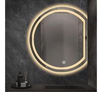 Specchio da bagno a LED, design semicircolare moderno, senza cornice, specchio intelligente per il trucco con illuminazione HD a 3 colori dimmerabile all'infinito, funzione di memoria a prova di