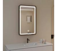 Specchio da bagno a LED dimmerabile, anteriore e retroilluminato, design in metallo e vitello (40 x 60 cm), perfetto per pareti in bagno