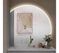 Specchio da bagno a LED dimmerabile con 3 colori, anti-appannamento, design irregolare a semicerchio, taglio sinistro, taglio destro, specchio per il trucco, dimensioni: 70 cm, perfetto per bagni