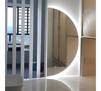 Specchio da bagno a LED intelligente senza cornice dimmerabile Antifog Opzioni di illuminazione multiple HalfMoon Vanity Design Moderno Home Decor Elegante specchio per il trucco