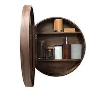 Specchio da bagno a LED , Mobiletto portaoggetti rotondo da parete con struttura in legno, armadietto porta medicinali specchio e interruttore Smart Touch, completamente assemblato(Brown,70cm)