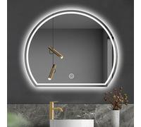 Specchio da bagno a LED, moderno, semicircolare, intelligente, con dimmer a 3 colori, funzione di memoria a prova di esplosione, 3 opzioni di sospensione, elegante decorazione da parete