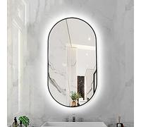 Specchio da bagno a LED ovale dimmerabile, 3 temperature di colore, specchio da trucco intelligente da parete con alluminio, 50 x 80 cm, nero h - perfetto per bagni moderni
