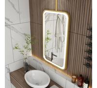 Specchio da bagno a LED per lavabo sopra il lavandino｜Grande specchio da parete con cornice in metallo Specchi cosmetici quadrati montati a soffitto｜Specchi decorativi in vetro HD(40cmx60cm)