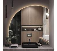Specchio da bagno a LED senza cornice, semicerchio, con controllo touch e dimmerabile, 3 opzioni di colore per migliorare l'atmosfera e lo stile