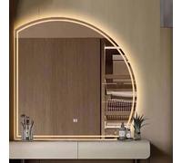 Specchio da bagno a LED senza telaio a semi-circolo, specchio per trucco intelligente a 3 colori montato a parete, retroilluminato incolpato illuminato, anticuoruro, con tocco, semicerchio (a destra,