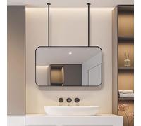 Specchio da bagno a LED, specchio sospeso da soffitto, struttura in metallo nero, facile da installare per bagni, hotel e saloni, design rettangolare