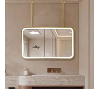 Specchio da bagno a LED, specchio sospeso da soffitto, struttura in metallo nero, facile da installare per bagni, hotel e saloni, design rettangolare