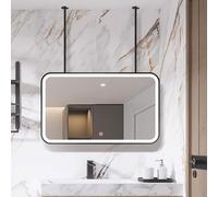Specchio da bagno a LED, specchio sospeso da soffitto, struttura in metallo nero, facile da installare per bagni, hotel e saloni, design rettangolare