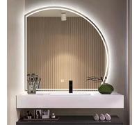 Specchio da bagno a semicerchio dimmerabile a LED, grande specchio per il trucco antiappannamento, con 3 impostazioni di colore, finitura argento ad alta definizione, design a taglio sinistro per