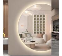 Specchio da bagno a semicerchio illuminato a LED, lunghezza intera, 129,5 x 89,9 cm, dimmerabile, anti-appannamento, 3 opzioni di colore, perfetto per la decorazione della casa e gli spazi moderni