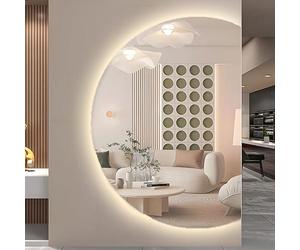 Specchio da bagno a semicerchio illuminato a LED, lunghezza intera, 129,5 x 89,9 cm, dimmerabile, anti-appannamento, 3 opzioni di colore, perfetto per la decorazione della casa e gli spazi moderni