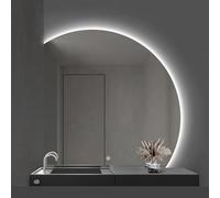 Specchio da bagno a semicerchio LED da 70 cm, specchio da parete illuminato con controllo touch sensore, oscuramento a 3 colori, design decorativo creativo, taglio sinistro, look moderno ed elegante