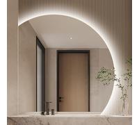 Specchio da bagno a semicerchio retroilluminato a LED, senza cornice, 80 cm, con controllo touch, 3 colori, dimmerabile, specchio per il trucco per bagni moderni
