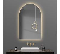 Specchio da bagno ad arco a LED, da parete, semicircolare, con luce a 3 colori, specchio ad arco per il trucco, per bagno, camera da letto, parrucchiere