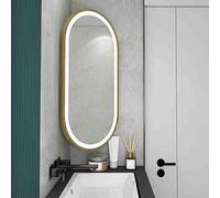 Specchio da bagno angolare a LED, specchio ovale da parete con luce dimmerabile a 3 colori, design girevole regolabile, telaio in alluminio, dimensioni: 40 x 90 cm per una perfetta riflessione