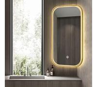 Specchio da bagno angolare con luce LED, orientabile, da 40 x 70 cm a 60 x 90 cm, specchio per trucco girevole a 360°, specchio infinito a 3 colori, cornice in alluminio, design salvaspazio