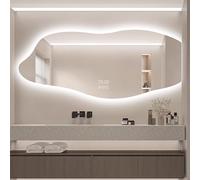 Specchio da bagno asimmetrico a LED, anti-appannamento, interruttore touch, 3 colori regolabili, 100/120 cm (taglio 60 x 100 cm), perfetto per case moderne, design irregolare