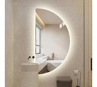 Specchio da bagno asimmetrico a LED con luci dimmerabili, interruttore touch, specchio per trucco semicircolare per camera da letto e hotel, 40 x 60 cm, design a semicerchio destro