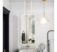 Specchio da Bagno Bianco, Specchio da toeletta a Parete con aste galleggianti, Specchio Rettangolare con Cornice in Metallo per Il Trucco, Specchio a Braccio da Appendere al soffitto per Cam