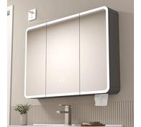 Specchio da Bagno con Funzione Contenitore Armadietto farmaceutico con Specchio e Illuminazione A Parete Antiappannamento 2/3 Ante Illuminazione Regolabile(Grey,90 * 65cm/35 * 26in)