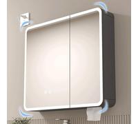 Specchio da Bagno con Funzione Contenitore Armadietto farmaceutico con Specchio e Illuminazione A Parete Antiappannamento 2/3 Ante Illuminazione Regolabile(Khaki,60 * 65cm/24 * 26in)