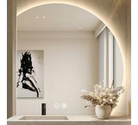 Specchio da bagno con illuminazione, Specchio da bagno LED semicircolare con luce, Specchio da bagno rotondo da 80 cm con 3 colori di luce regolabili, interruttore touch, antiappannamento, IP54 HD