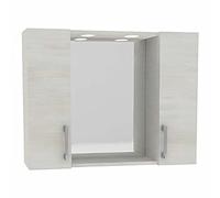 Specchio da bagno con luce led rettangolare con mobiletto contenitore rovere bianco 2 ante 4196LED