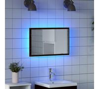 Specchio da Bagno con Luci LED, Design Elegante in Vetro e Cornice Truciolato Rovere Nero, Montaggio a Parete, Riflesso Chiaro e Naturale, Alimentazione USB