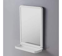 Specchio da bagno con mensola, installazione con aspirazione con gancio adesivo, plastica impermeabile durevole HD design decorativo semplice e contemporaneo, bianco