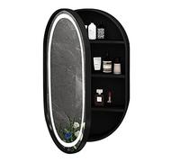 Specchio da bagno da parete in legno con interruttore touch, luce LED a 3 colori, armadietto per il bagno, specchio da trucco in legno massello, design elegante a parete, soluzione salvaspazio