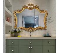 Specchio da bagno da parete retrò, impermeabile e a prova di umidità, design intagliato dorato, stile Art Deco per soggiorno, camera da letto, ingresso