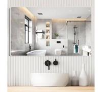 Specchio da bagno decorativo da parete, 70 x 90 cm, con cornice in alluminio, finitura bianco argento, perfetto per saloni e decorazioni per la casa, illuminazione non inclusa