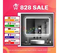 Specchio da bagno HOMCOM con Bluetooth e illuminazione LED 50x70 cm, luce a specchio da parete, orologio, anti-fusibile, 3 colori di luce, dimmerabile, memoria, interruttore touch, vetro temperato,