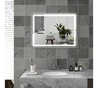 Specchio da bagno HOMCOM, specchio da bagno dimmerabile, specchio illuminato 80 x 60 cm con interruttore a sfioramento, funzione memoria, specchio da parete antiappannamento, impermeabile