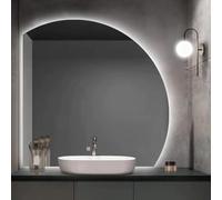 Specchio da bagno illuminato a LED semi-fluttuante da 80 cm, specchio da bagno a parete con illuminazione a 3 colori, design a mezza luna, dimmerabile, decorazione moderna per la casa