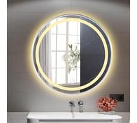 Specchio da bagno illuminato rotondo senza cornice, 50 cm, con sensore del corpo umano e design a prova di esplosione con un solo tocco, per bagni moderni (luce gialla calda)