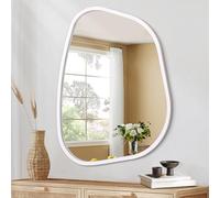 Specchio da Bagno Irregolare Bianco Moderno - Ovale da Parete Asimmetrico Con Cornice in Legno - Forma Unica Artistico - Decorazione per Soggiorno, Camera