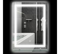Specchio da bagno Kleankin 50X70 cm con 3 colori chiari, ripiano in vetro, funzione di memoria e interruttore tattile, argento