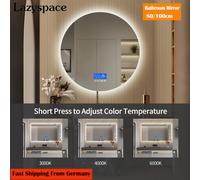 Specchio da bagno Lazyspace con illuminazione a LED, indicatore di temperatura, 3 colori di luce regolabili, specchio rotondo con funzione di disappannamento