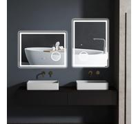 specchio da bagno LED kleankin, specchio da bagno con ingrandimento 3x, specchio da parete 80 x 60 cm con funzione touch, funzione memoria, specchio illuminato senza nebbia con 3 colori di luce