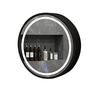 Specchio da bagno, Mobiletto a specchio rotondo a LED con controllo touch, 3 colori di luce 3000K/4500K/6000K, mobiletto da parete in legno for bagno, 2 livelli, oro, 50 cm/19"(Black,50cm/19in)