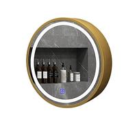Specchio da bagno, Mobiletto a specchio rotondo a LED con controllo touch, 3 colori di luce 3000K/4500K/6000K, mobiletto da parete in legno for bagno, 2 livelli, oro, 50 cm/19"(Gold,50cm/19in)