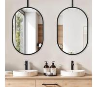 Specchio da Bagno Moderno per sopra Il lavabo, Specchio Ovale con Cornice in Metallo, Specchio da Trucco, Specchio Nero da Parete o da soffitto per Soggiorno, Camera da Letto e Ingresso (50