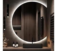 Specchio da bagno moderno rotondo a LED, senza cornice, design a mezzaluna, anti-appannamento, da parete, illuminato, per ingresso (63 x 70 cm sinistra)